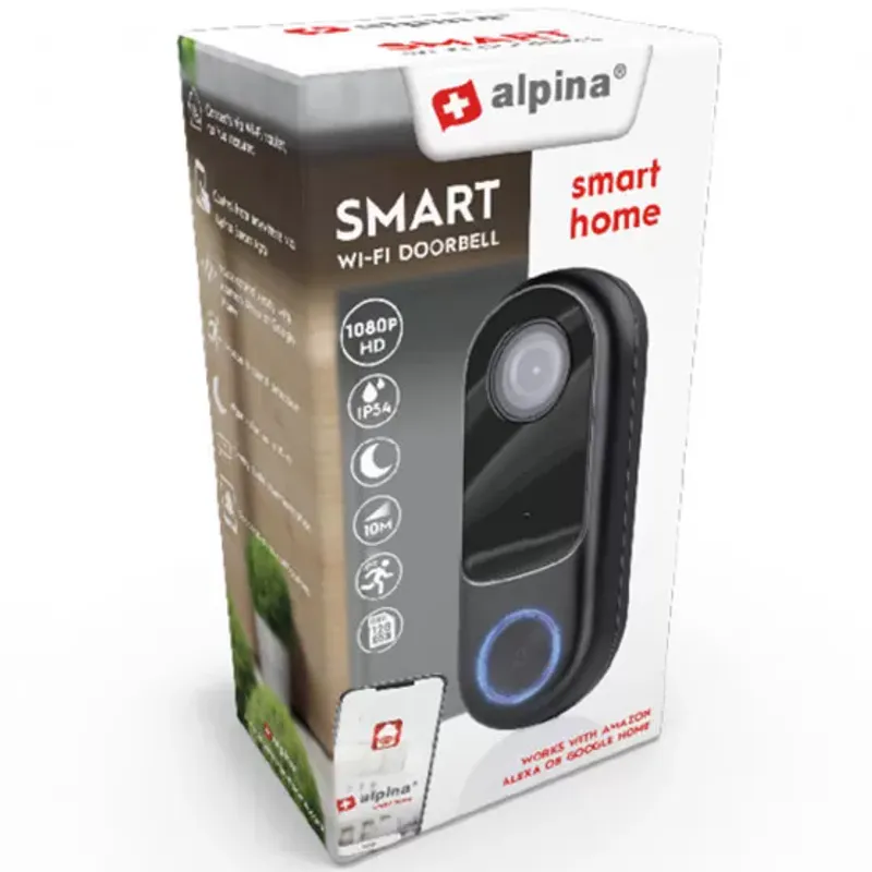 Alpina WiFi Ringeklokke med 1080p Kamera- Full HD og Natt
