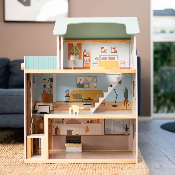 Dukkehus i tre 60x30x80 cm | Mumuru | 10 møbler