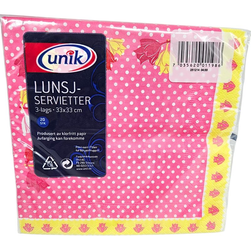 Servietter rosa prikker 20pk 3-lags | 33x33cm