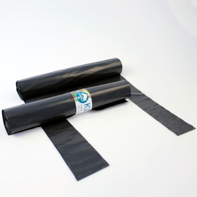 Søppelsekk 125L med knyting 10pk | Sort | Praktisk til lett avfall