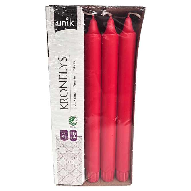 Hovedbilde Røde kronelys 10pk 24cm | Svanemerket stearinlys | Unik