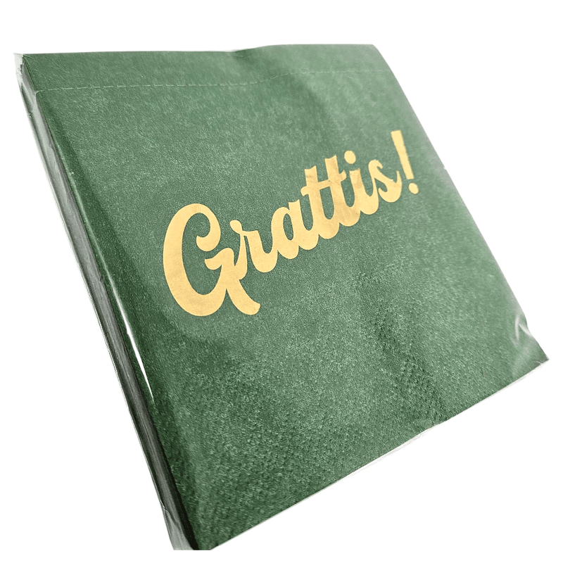 Servietter Grattis 20pk 25x25cm | Grønn med gulltekst | Trend Design