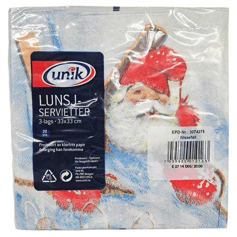 Juleservietter Nissefall 20pk 3-lags | 33x33cm | Unik
