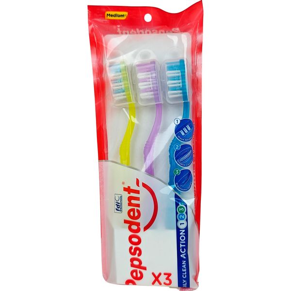 Pepsodent tannbørster Action 1-2-3 Medium 3pk | Daglig pleie