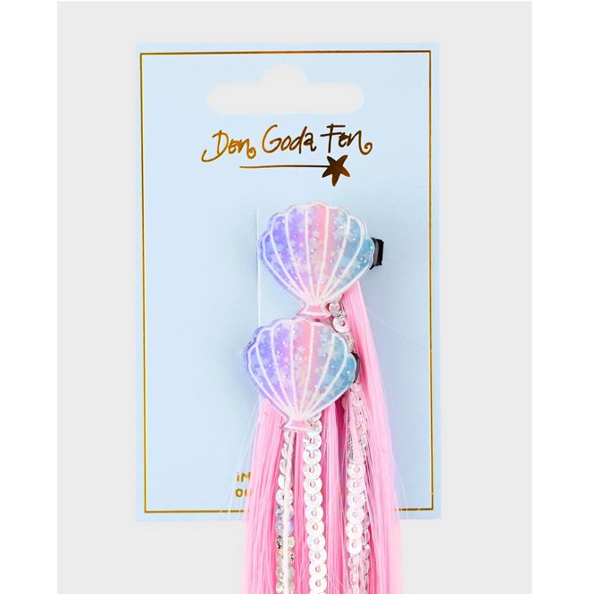 Hovedbilde Den goda Fen Hårklips med falskt langt hår og skjell 2pk