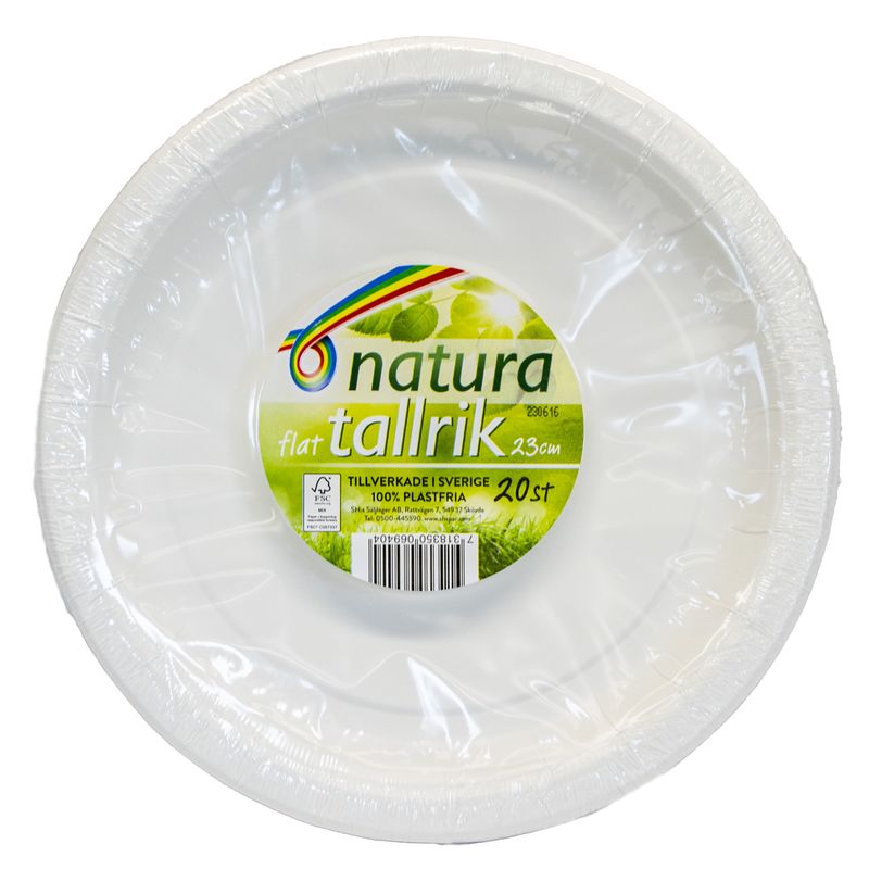 Engangstallerkner papp hvite 23cm 20pk | Natura