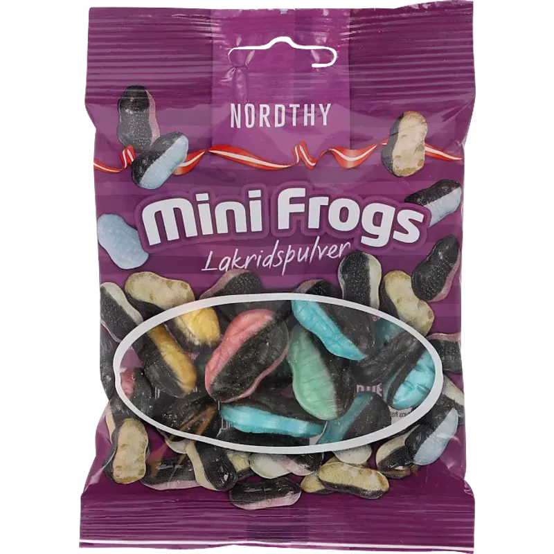 Nordthy Mini Frogs Lakrisdrops 90g | Fylt sukkertøy med lakrispulver