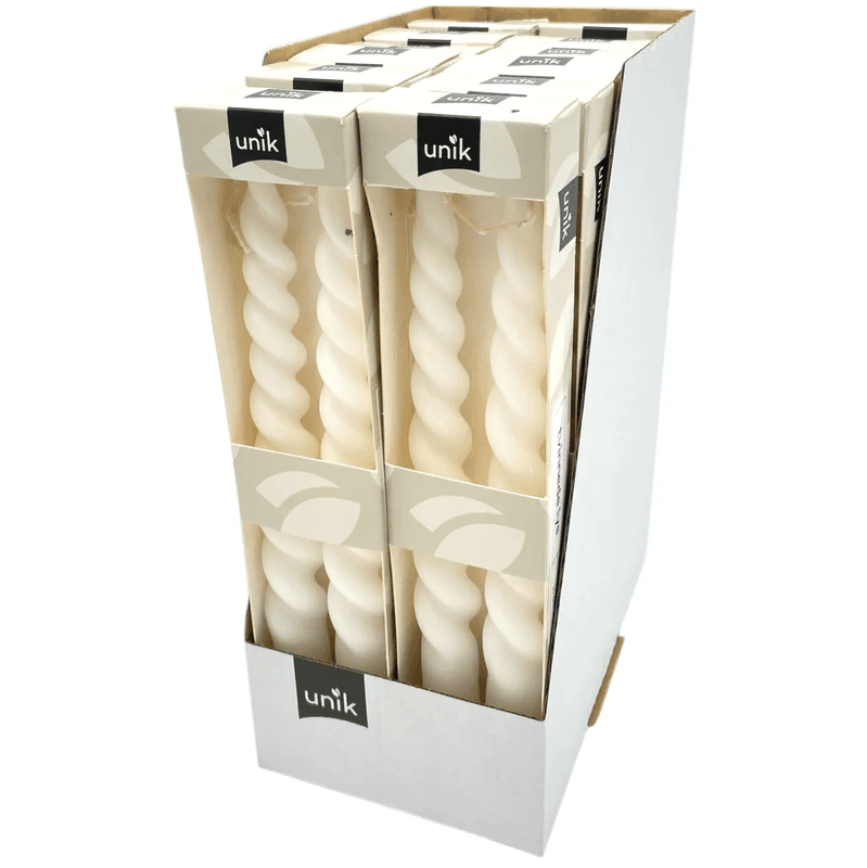 Tvinnede lys hvite 24cm | 12x2pk håndlagde stearinlys | Storpakk