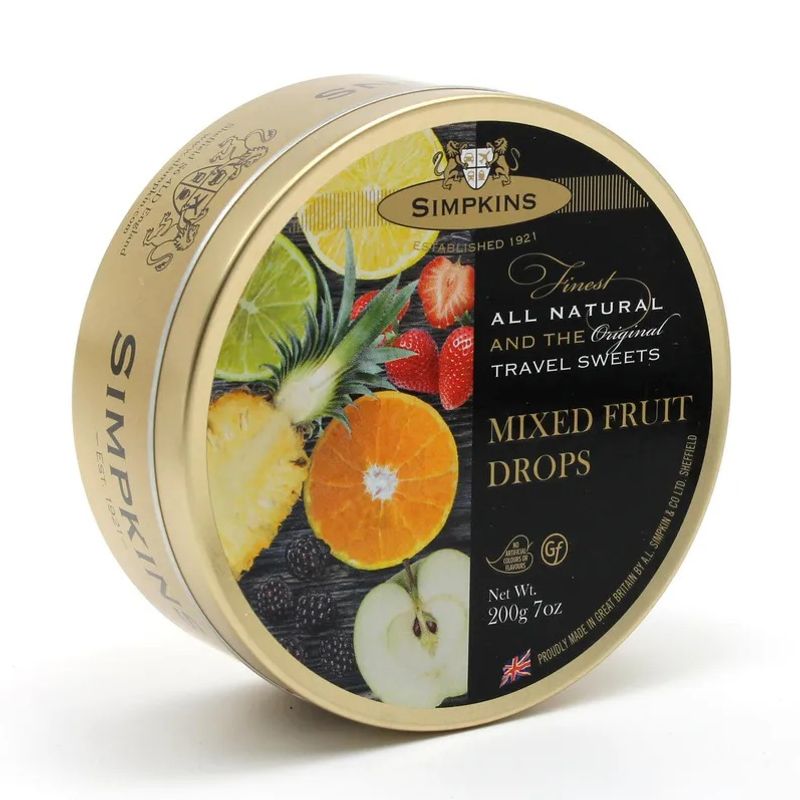 Simpkins Mixed Fruit Drops 200g | Klassiske Fruktdrops i Metallboks