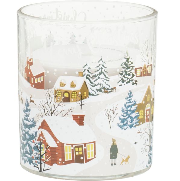 Duftlys julemotiv i glass | Vinterlandskap 9x10cm