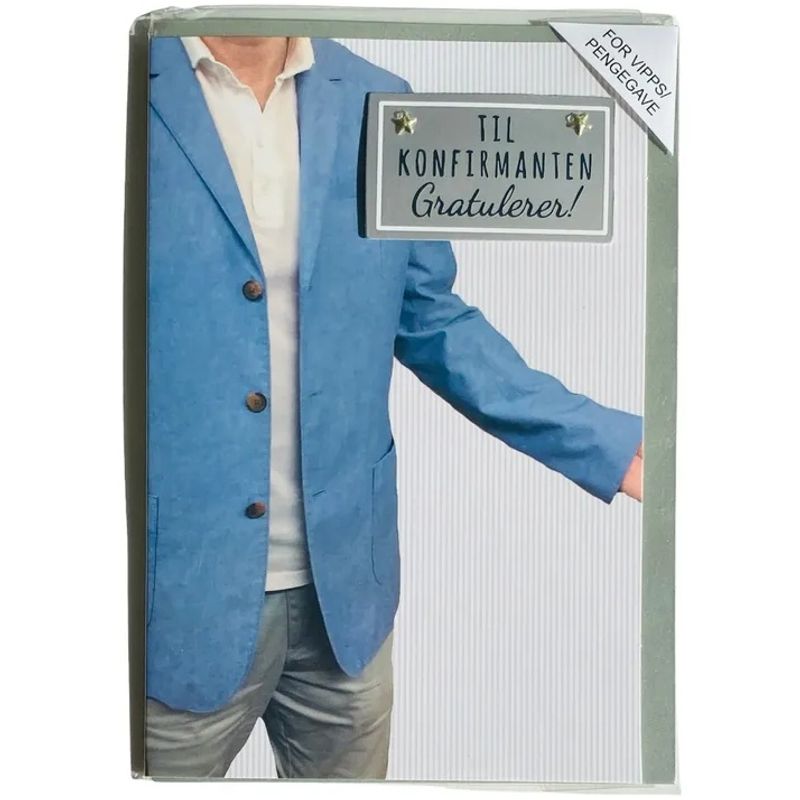 Konfirmasjonskort dobbelt med konvolutt 17x12cm | For Vipps/pengegave