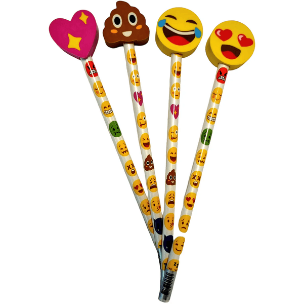 Emoji blyant med viskelær figur | 4ass