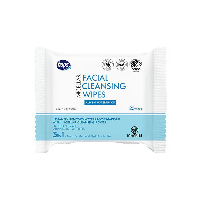 Hops Cleansing Facial Wipes Micellar 25pk